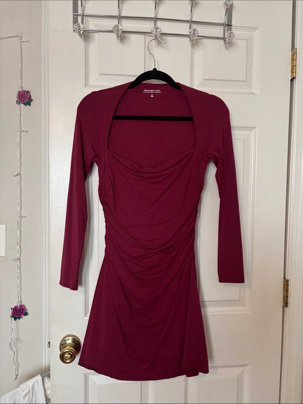 Abercrombie & Fitch Long-Sleeve Ruched Dress - Berry Plum